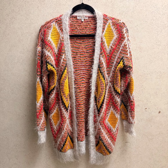 Woven Heart Sweaters - Woven Heart Small Women's Geometric‎ Diamond Knit Boho Artsy Fuzzy Cozy Cardigan